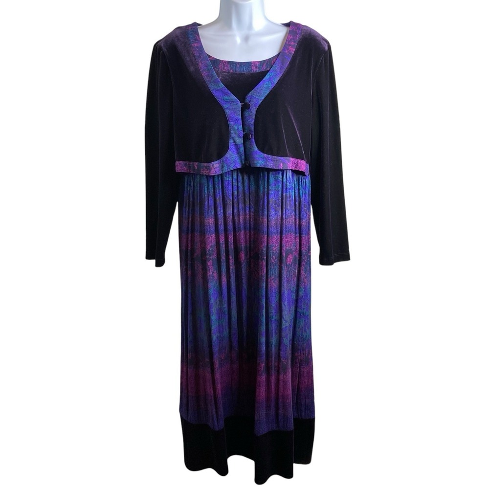 VTG 90s Carole Little Ombre Velvet Maxi Dress Sz 12 w/ Sheer Bolero Boho Luxe